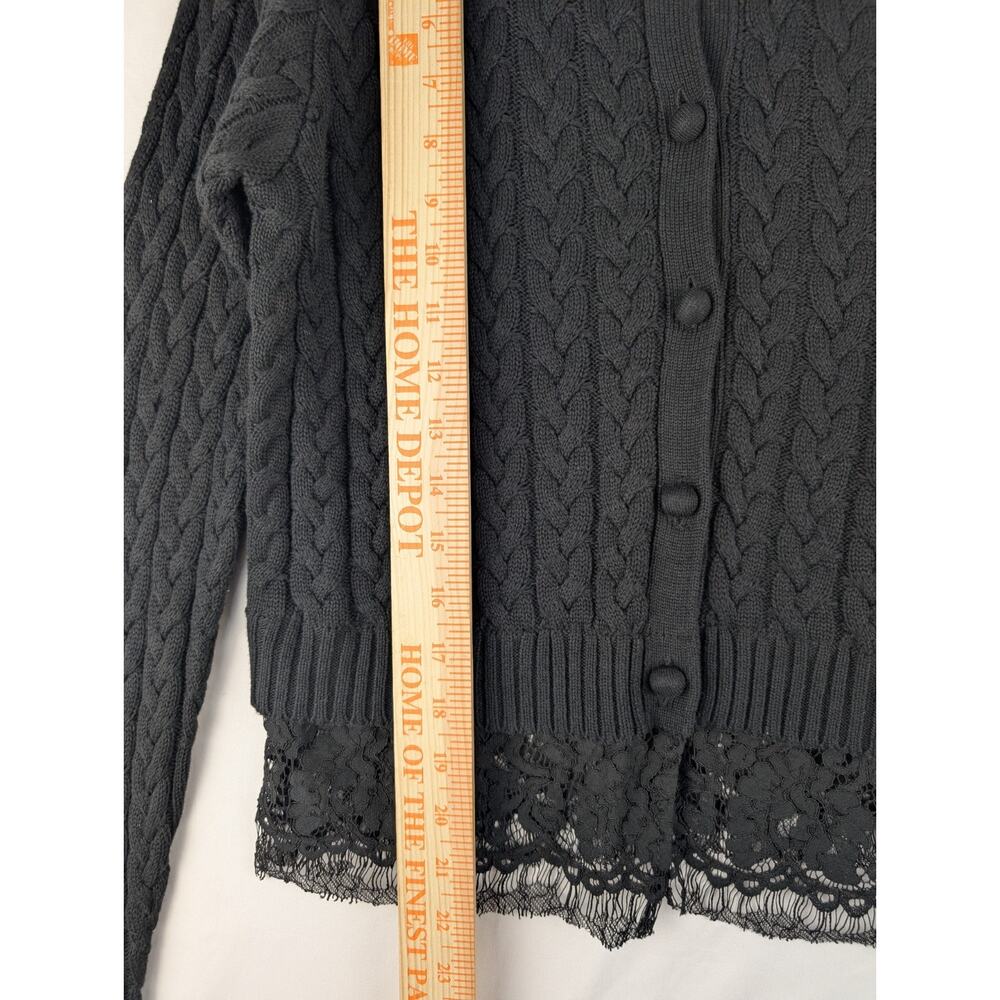 Central Park West Sweater Womens Medium Black Lace Trimmed Buttoned Cardigan NWT - Picture 3 of 7